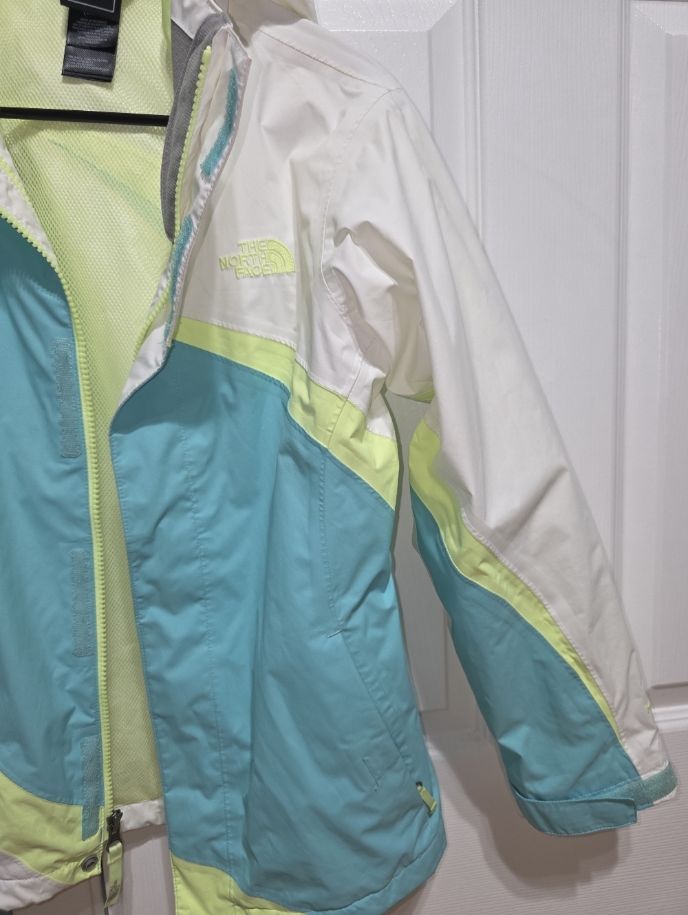 The North Face White, Aqua & Neon Yellow Colorblock Shell Jacket - Picture 2 of 16